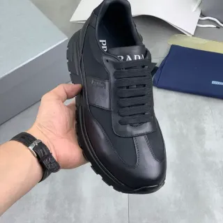 Prada Cloudbust Black Leather And Textile Upper Embossed Side Logo Lifestyle Sneakers