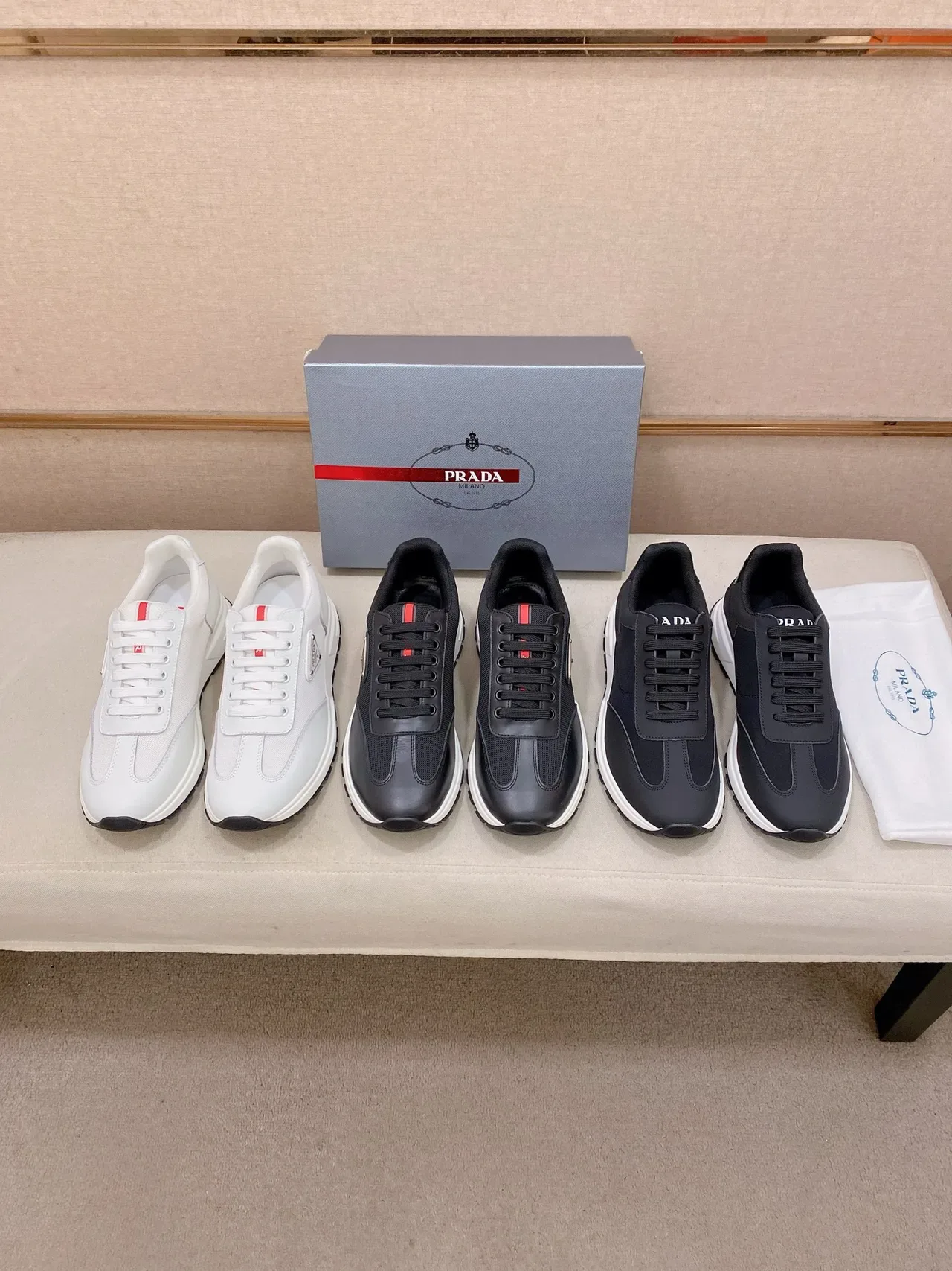 Prada Cloudbust Black Mesh and Leather Lifestyle Sneakers 2