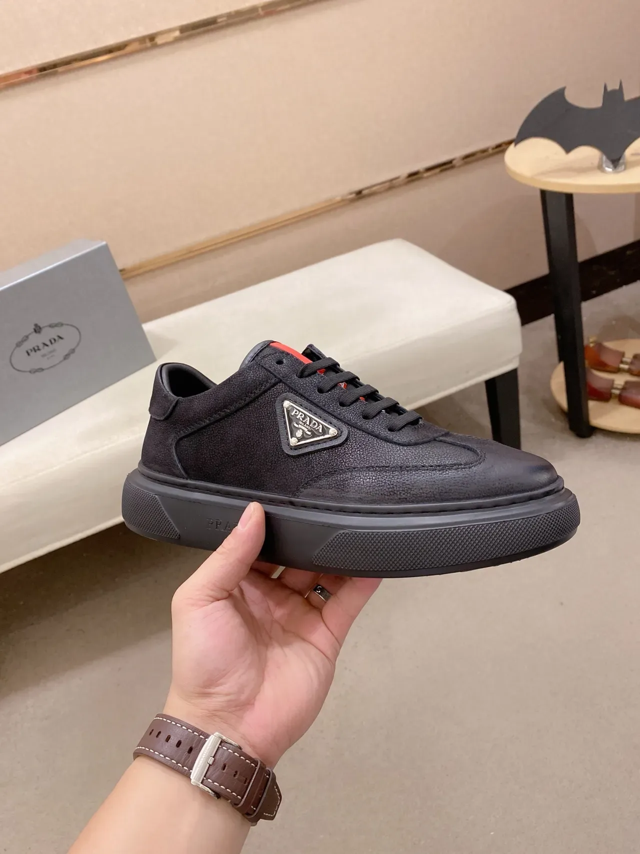 Prada Cloudbust Black Red Low-Top Leather Upper Lifestyle Sneakers 4