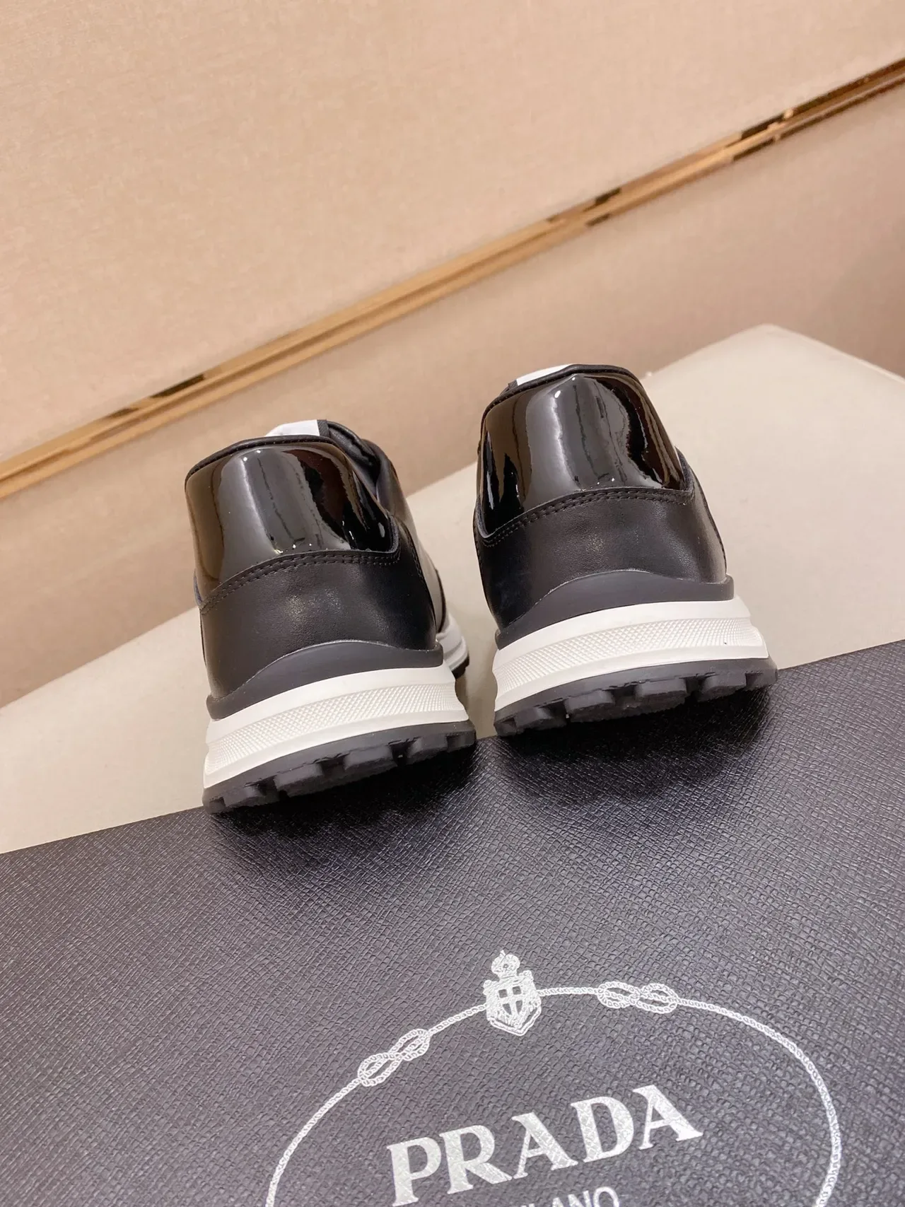 Prada Cloudbust Black White Leather Upper Triangular Metal Logo Lifestyle Sneakers 3