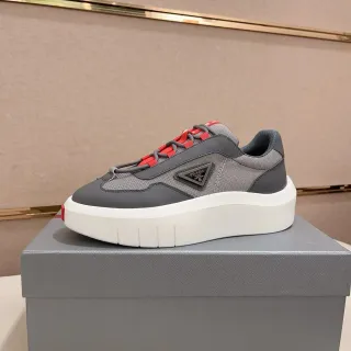 Prada Cloudbust Tênis Lifestyle Plataforma Cinza e Vermelho
