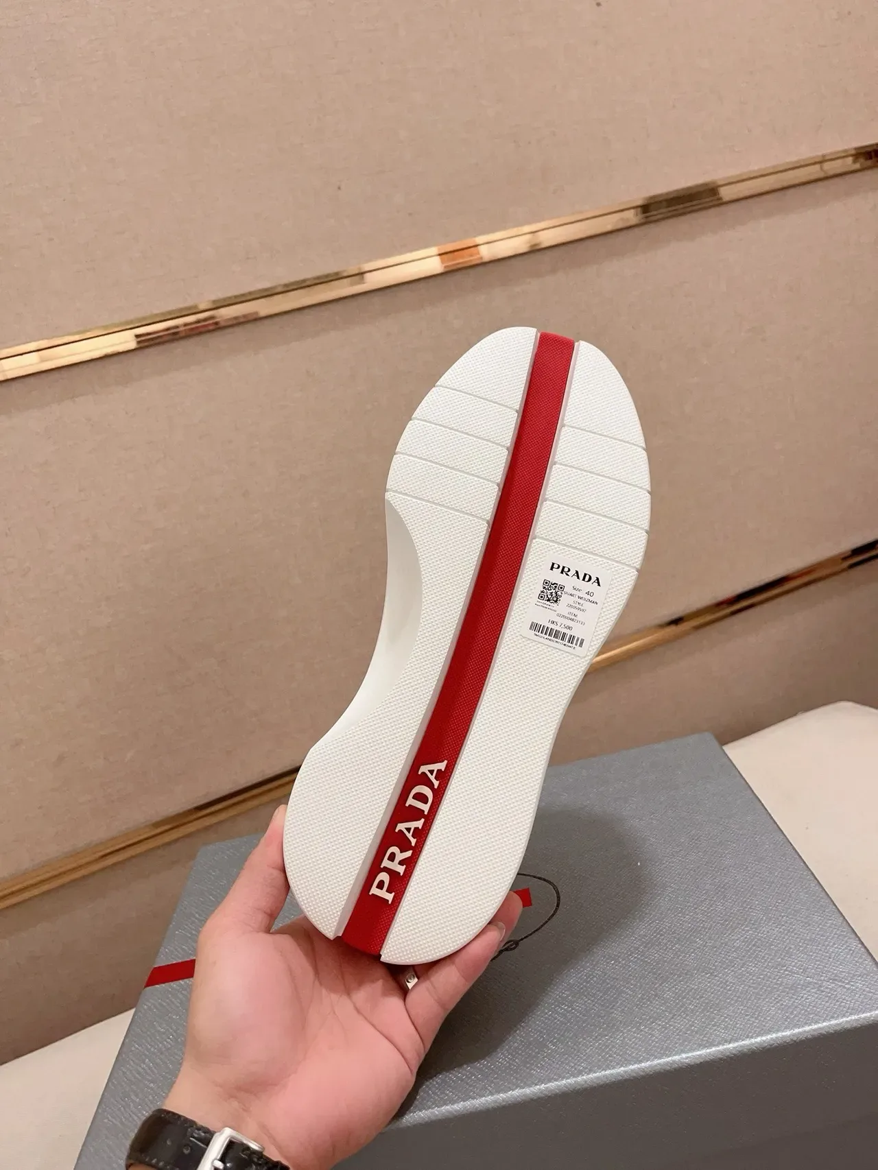 Prada Cloudbust Gray and Red Platform Lifestyle Sneakers 2