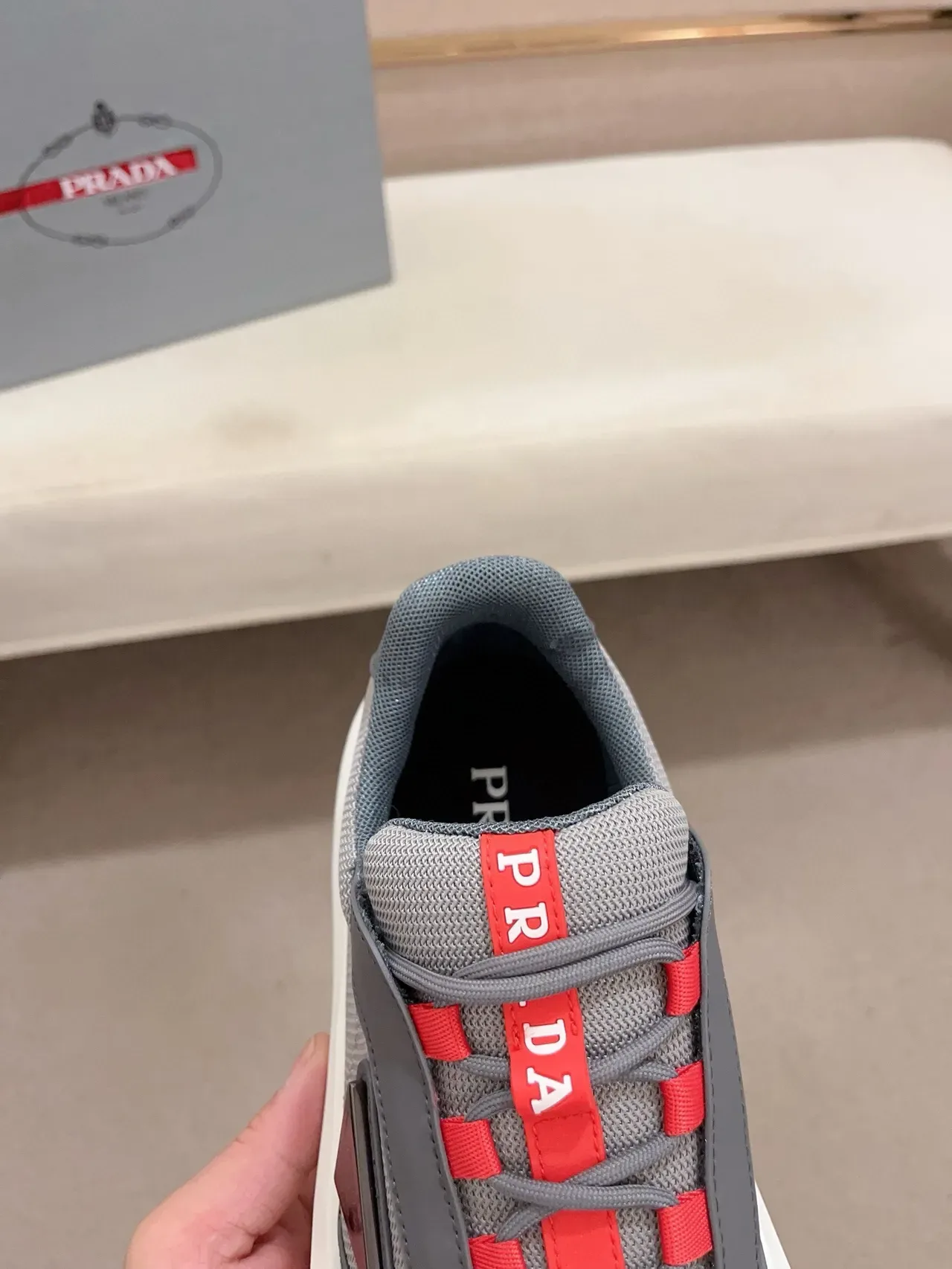 Prada Cloudbust Gray and Red Platform Lifestyle Sneakers 4