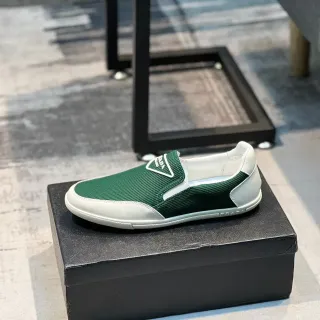 Prada Cloudbust Green White Slip-On Mesh-and-Leather Lifestyle Sneakers