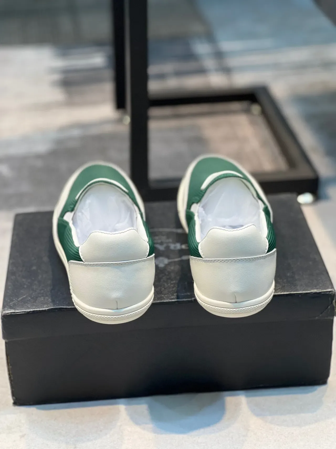 Prada Cloudbust Green White Slip-On Mesh-and-Leather Lifestyle Sneakers 2