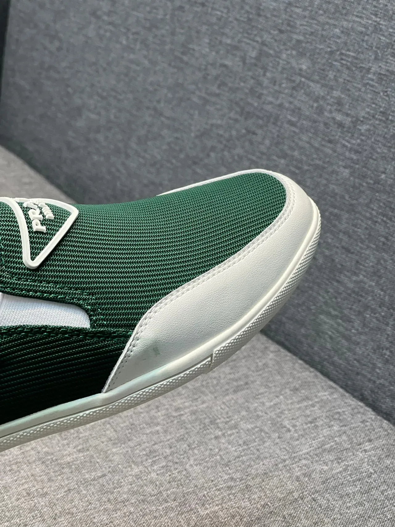 Prada Cloudbust Green White Slip-On Mesh-and-Leather Lifestyle Sneakers 3