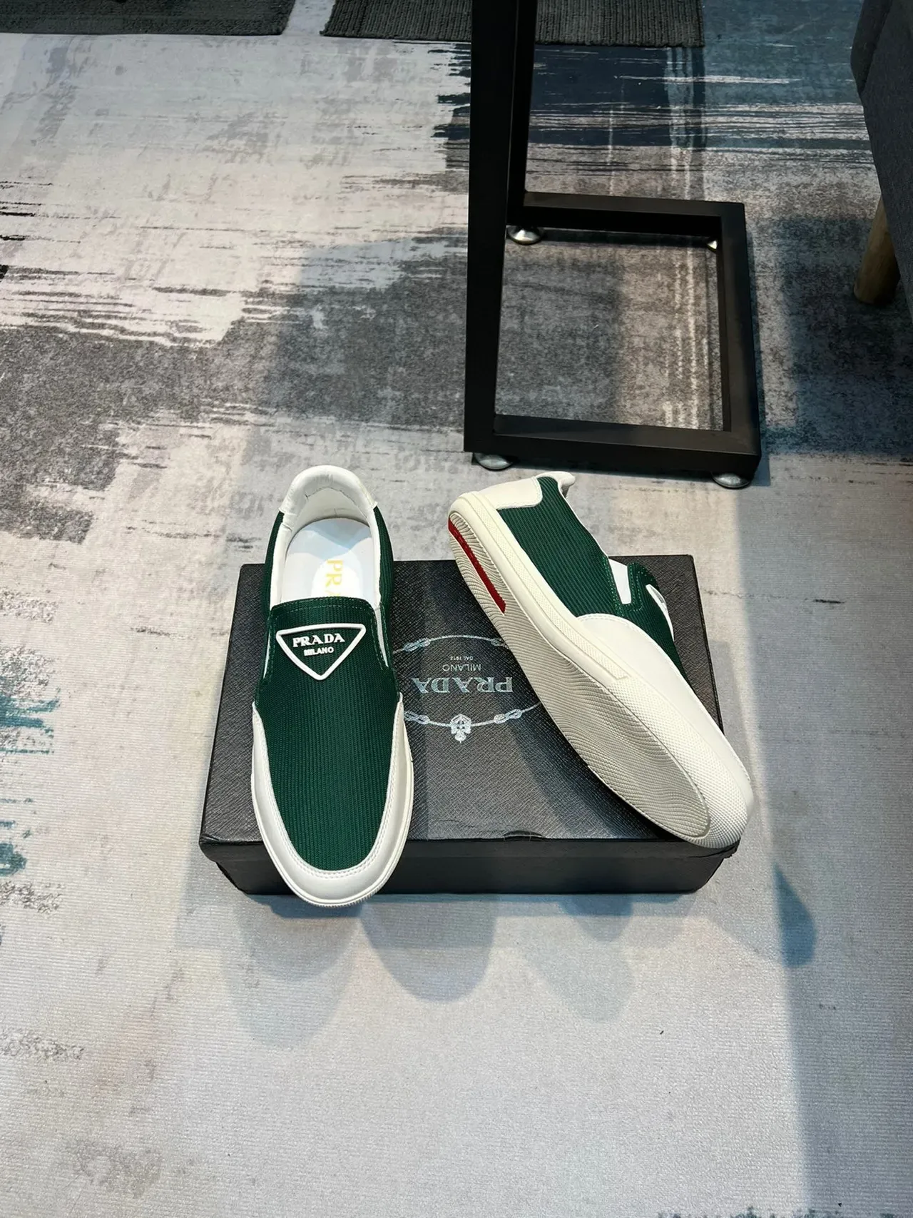 Prada Cloudbust Green White Slip-On Mesh-and-Leather Lifestyle Sneakers 4