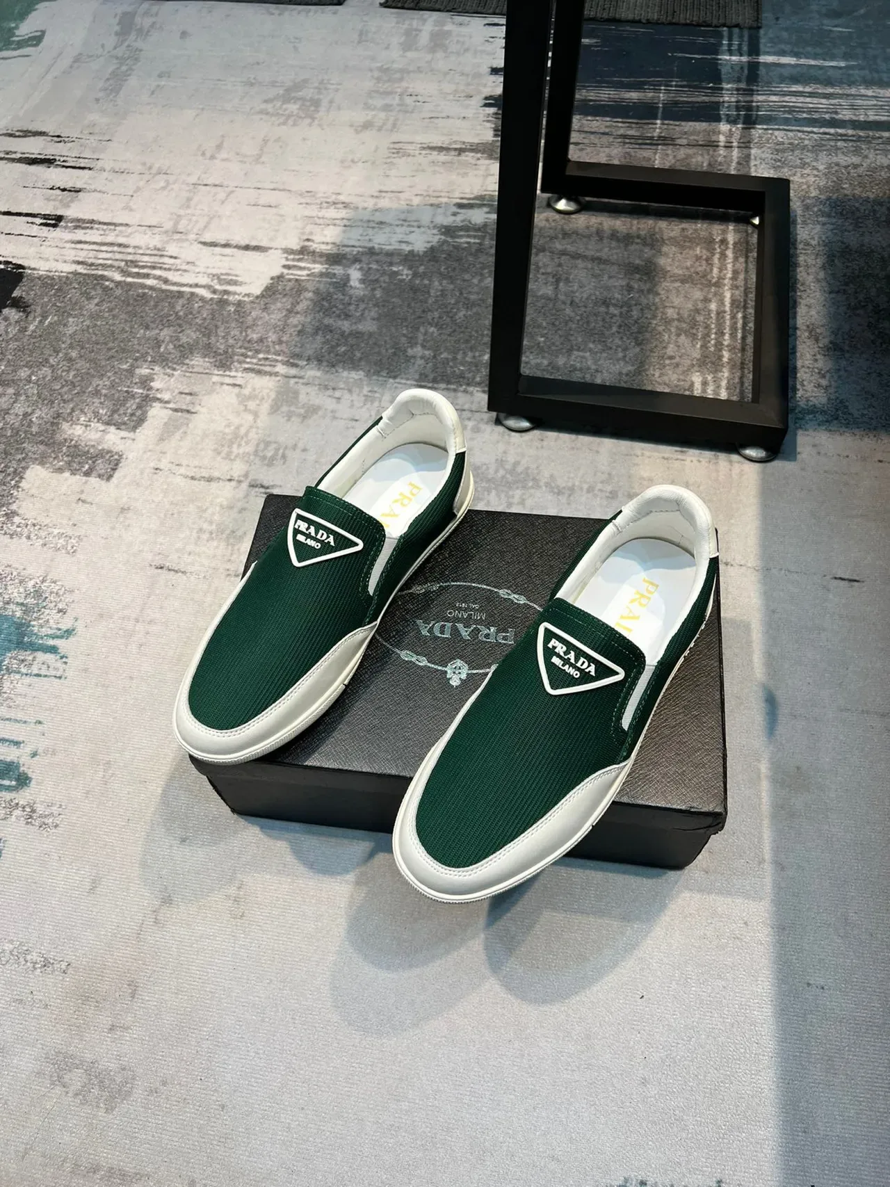 Prada Cloudbust Green White Slip-On Mesh-and-Leather Lifestyle Sneakers 5
