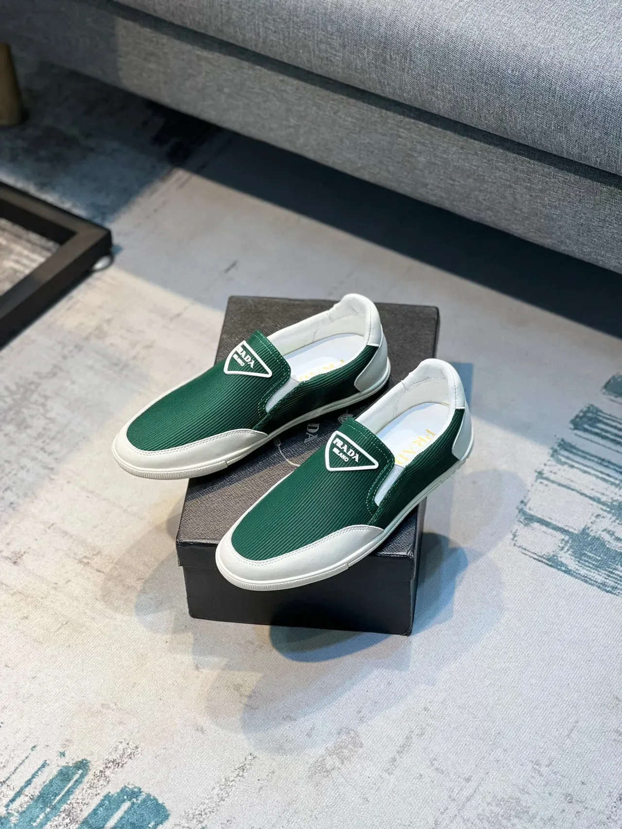 Prada Cloudbust Green White Slip-On Mesh-and-Leather Lifestyle Sneakers 7