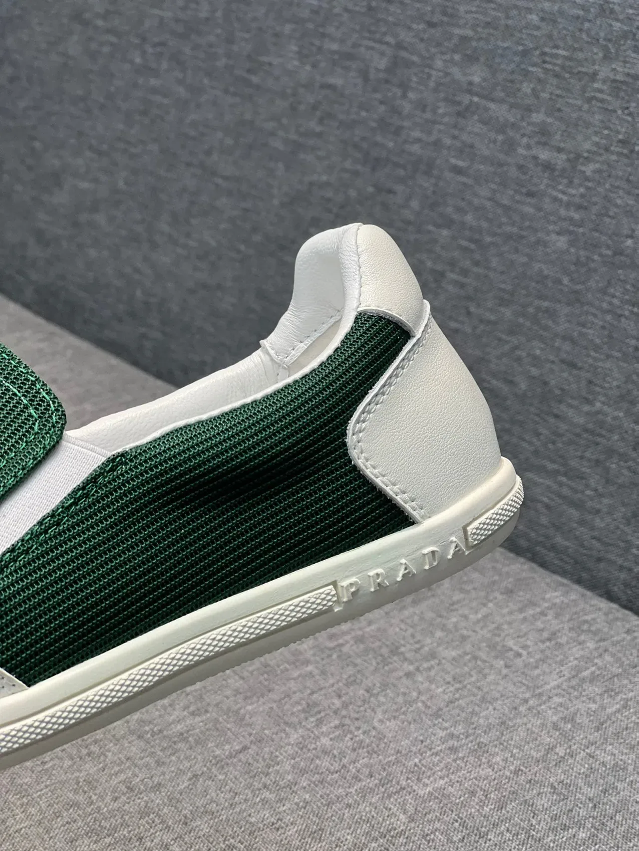 Prada Cloudbust Green White Slip-On Mesh-and-Leather Lifestyle Sneakers 8