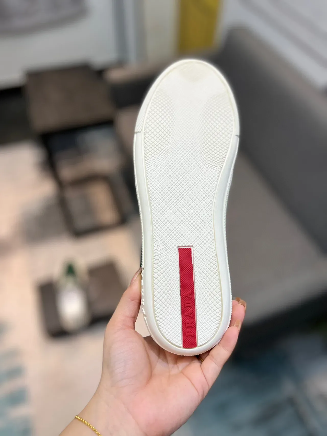 Prada Cloudbust Green White Slip-On Mesh-and-Leather Lifestyle Sneakers 9