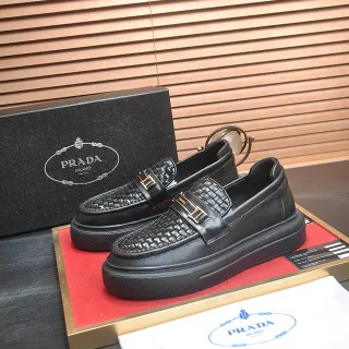 Prada Cloudbust Loafer Black Woven Leather Slip-On Loafers