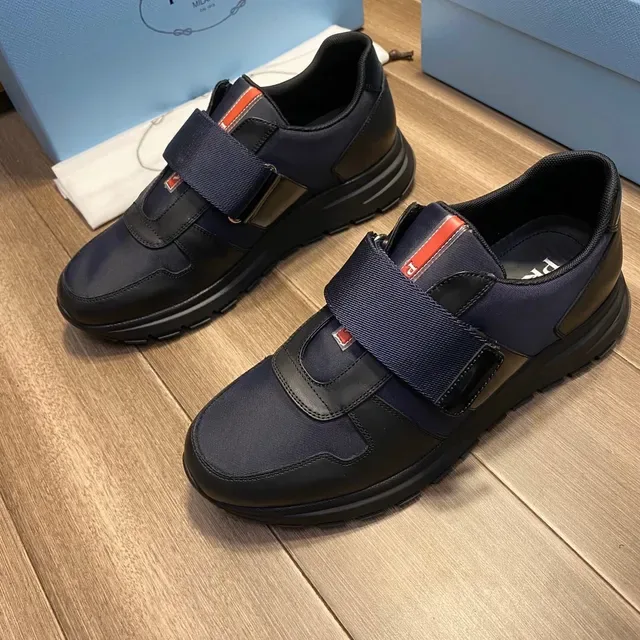 Prada Cloudbust Navy Army Green Laceless Slip-On Dual-Strap Closure Lifestyle Sneakers 4