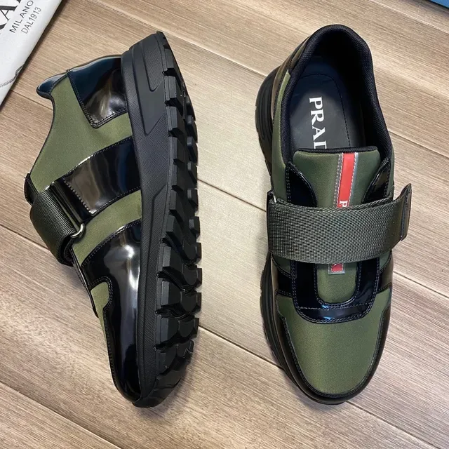 Prada Cloudbust Navy Army Green Laceless Slip-On Dual-Strap Closure Lifestyle Sneakers 8