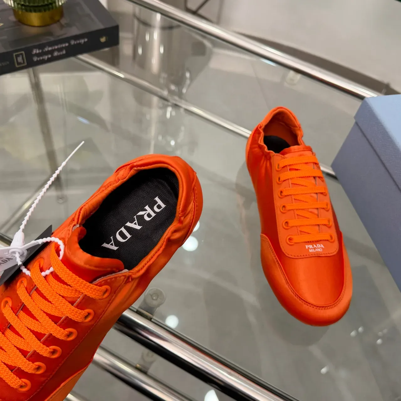 Prada Cloudbust Orange White Satin-Finish Upper Elasticated Collar Lifestyle Sneakers 6
