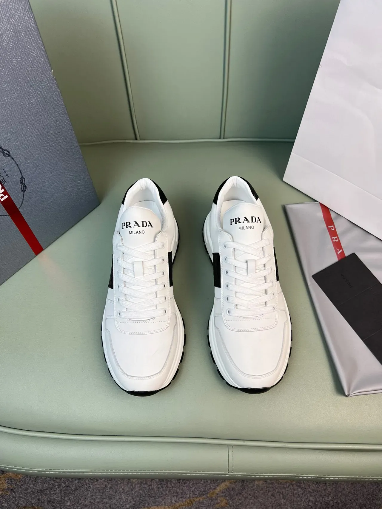 Prada Cloudbust White Black Low-Top Leather Upper Chunky Sneakers 9