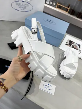 Prada Cloudbust White Chunky Lug Sole Casual Sandals 4