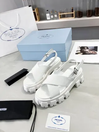 Prada Cloudbust White Chunky Lug Sole Casual Sandals 6