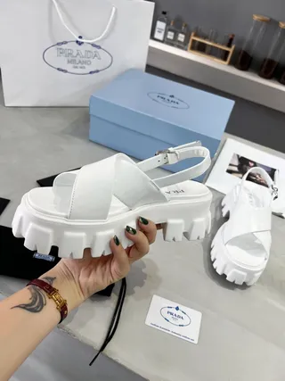 Prada Cloudbust White Chunky Lug Sole Casual Sandals 7