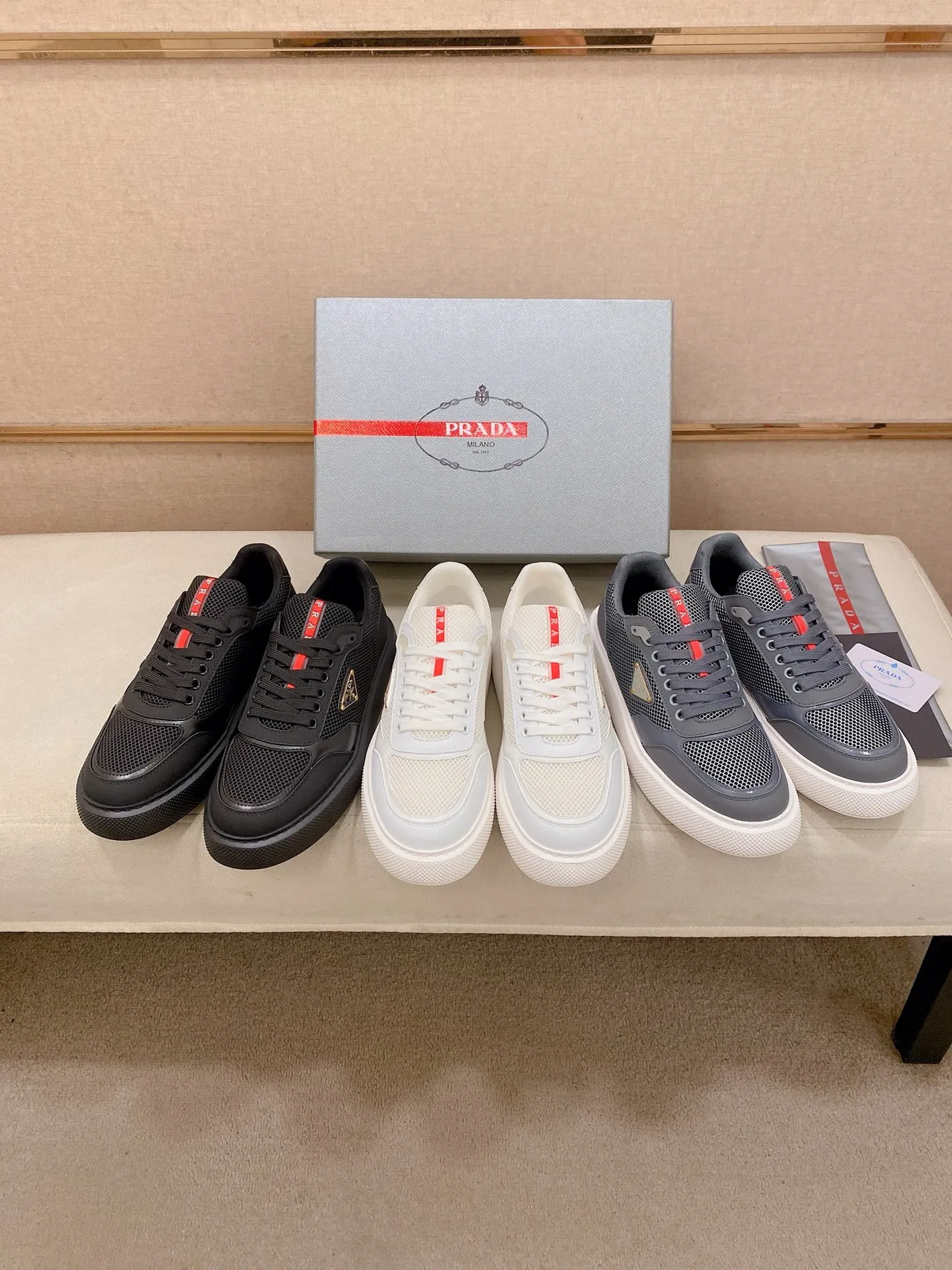Prada Cloudbust White Mesh and Leather Platform Lifestyle Sneakers 2