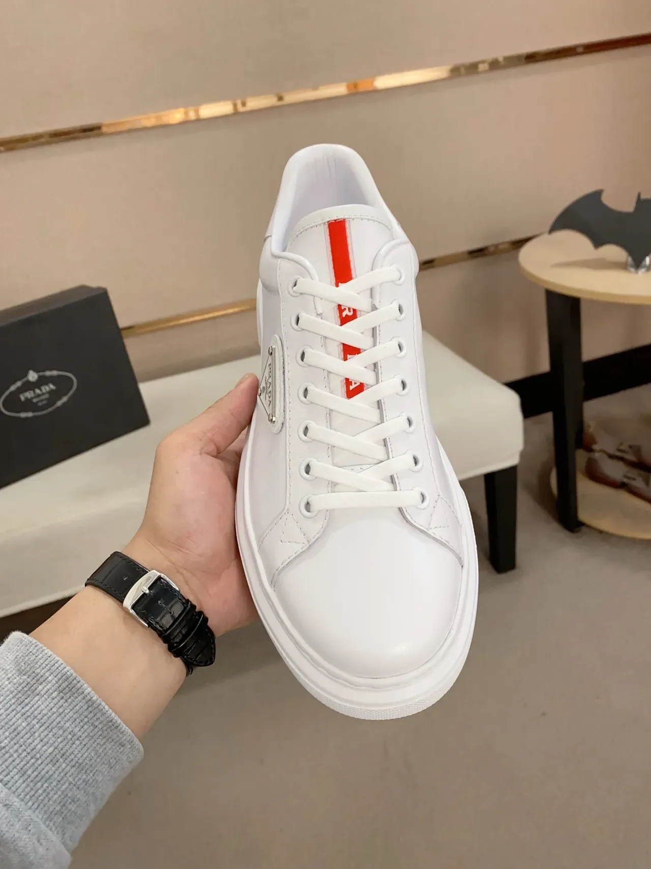 Prada Cloudbust White Red Leather Triangular Logo Plaque Lifestyle Sneakers 4