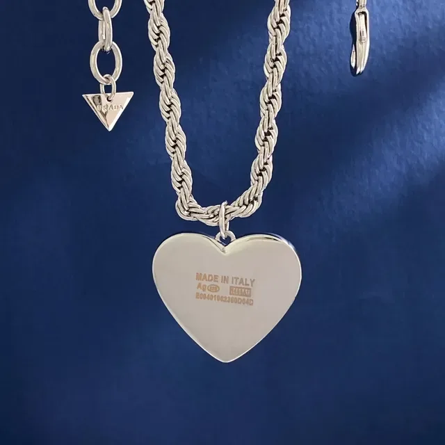 Prada Heart Pendant Necklace White and Black Enamel Rope Chain Necklaces 2