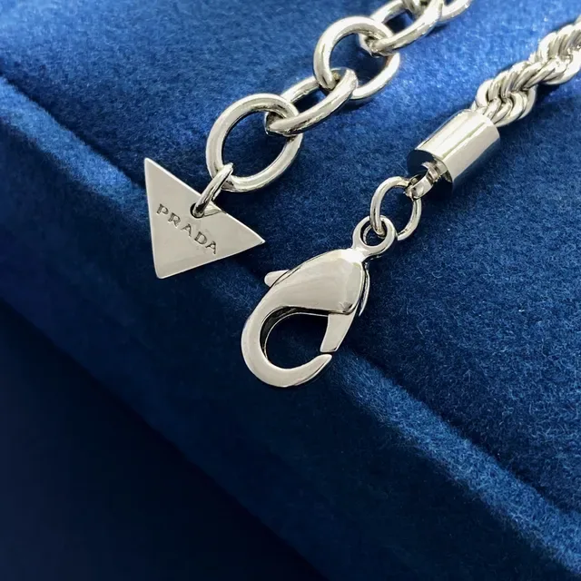 Prada Heart Pendant Necklace White and Black Enamel Rope Chain Necklaces 6
