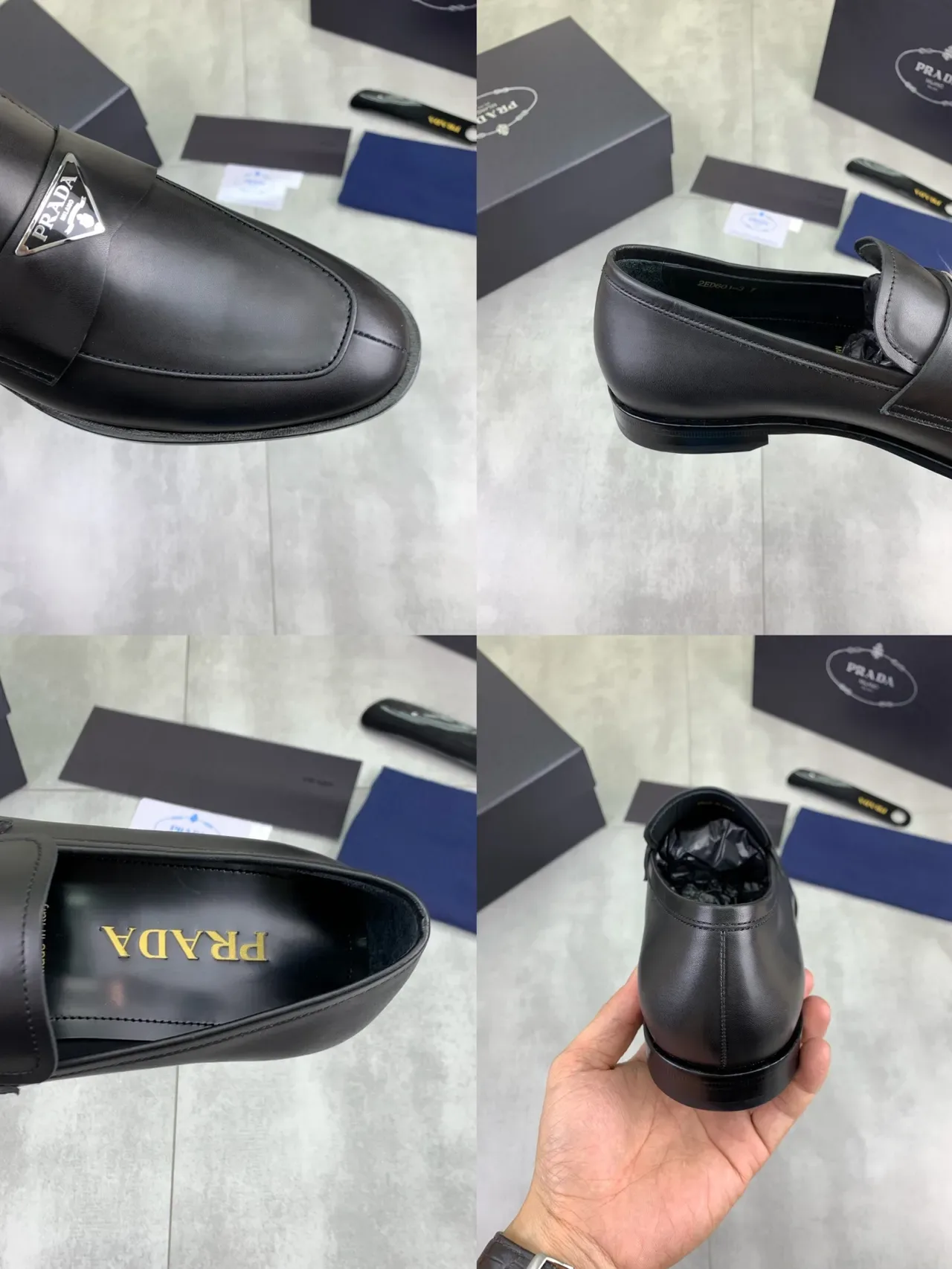Prada Loafer Preto Couro Suave Placa de Logo Triangular de Metal 3