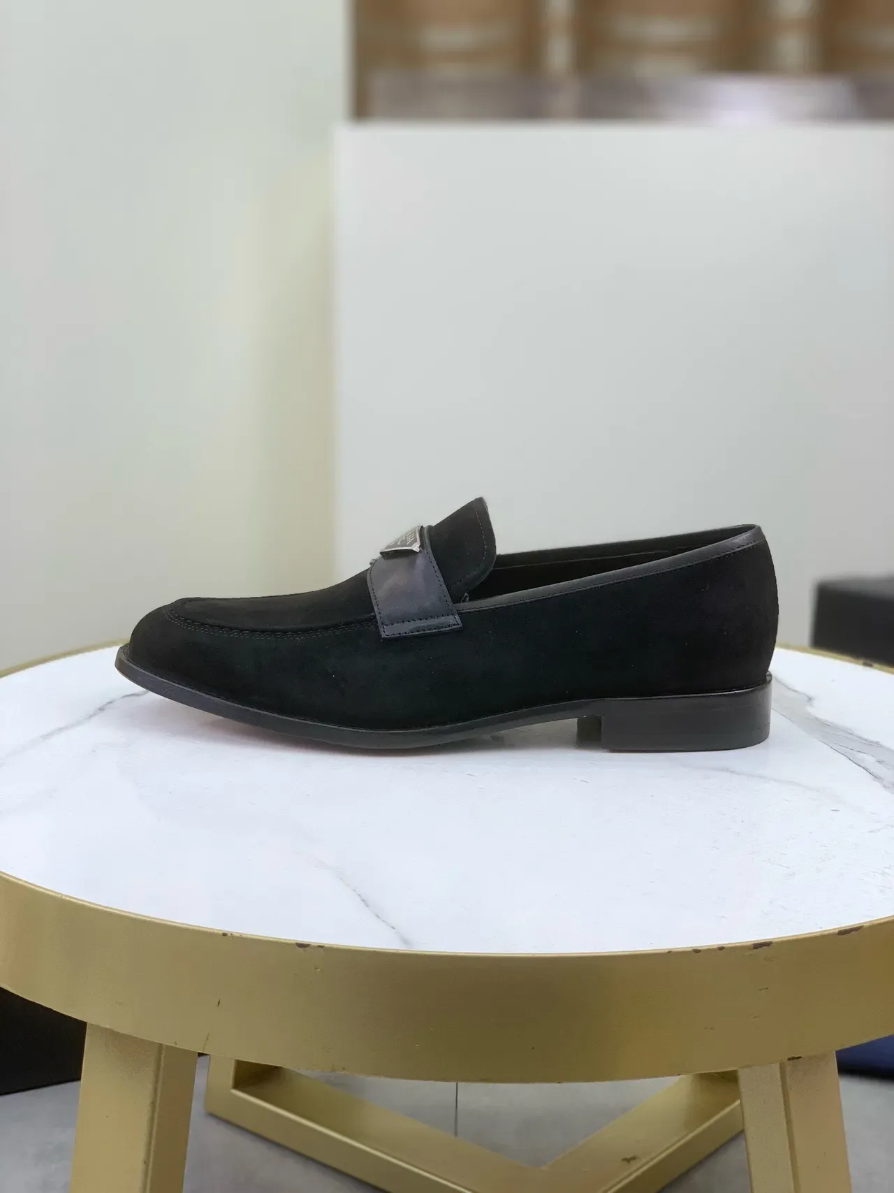 Prada Loafer Black Suede Upper Leather Strap Loafer 6
