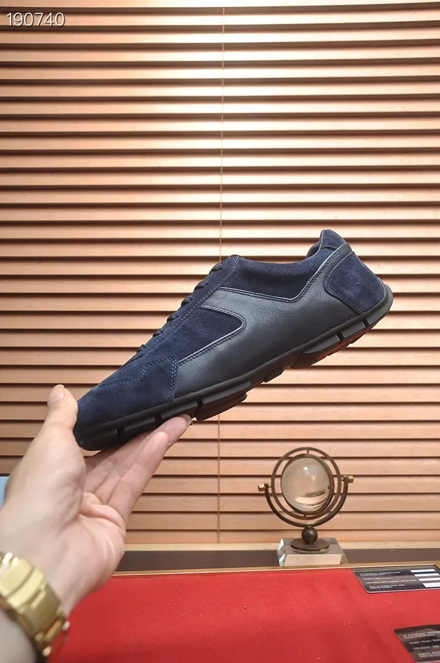 Prada Navy Suede and Leather Low-Top Lifestyle Sneakers 5