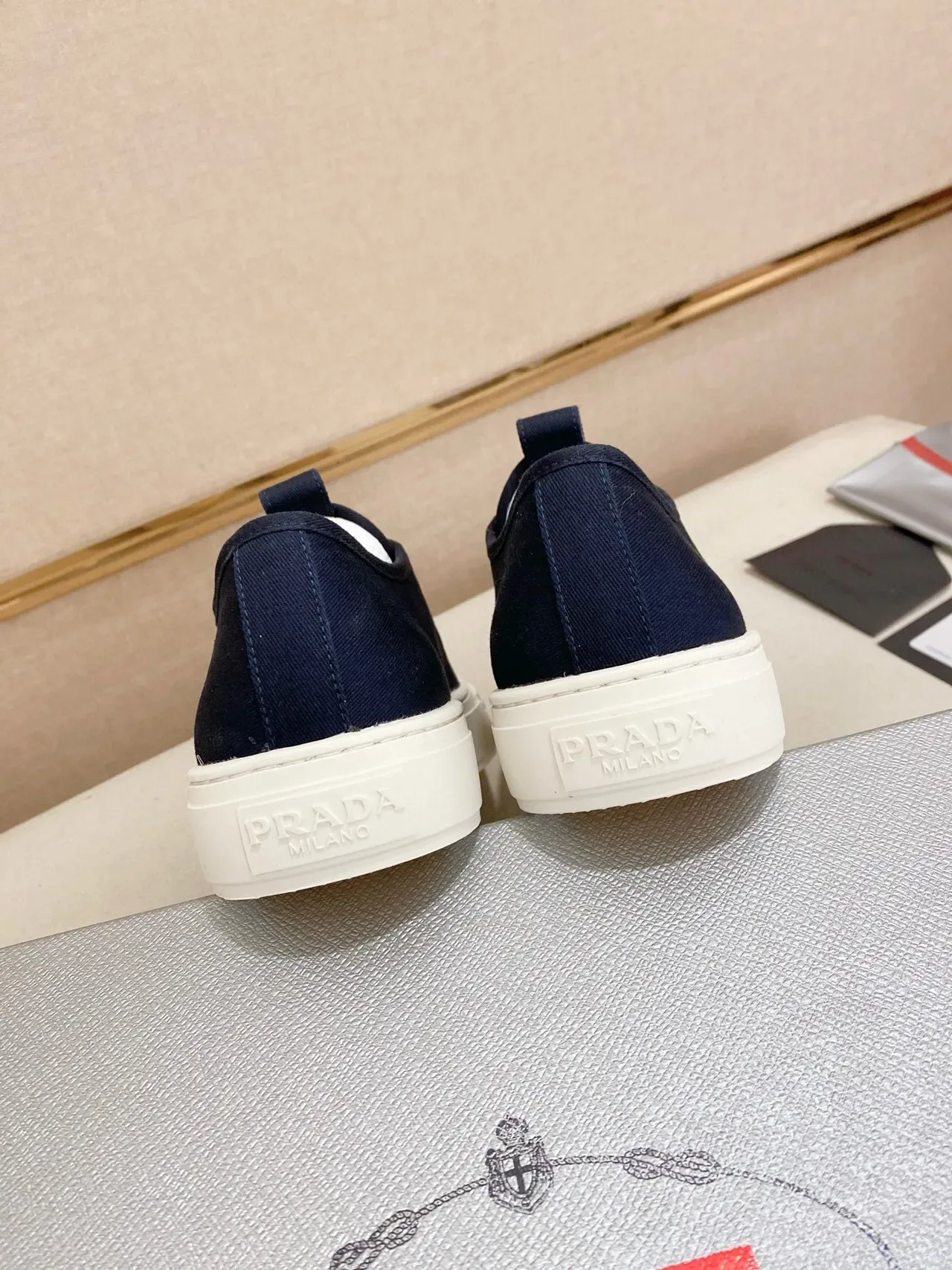 Prada Navy White Slip-On Elasticated Vamp Lifestyle Sneakers 8