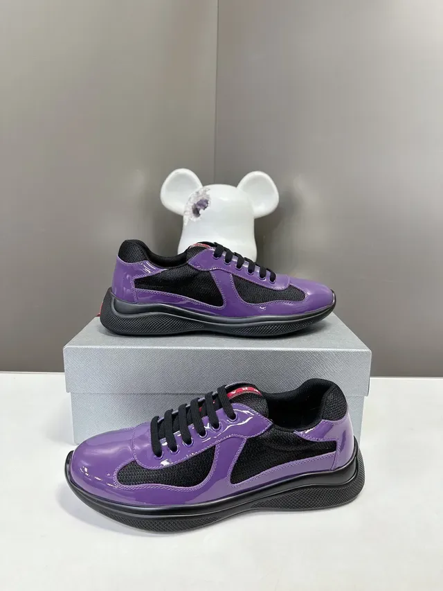 Prada বেগুনি কালো চকচকে পেটেন্ট লেদার মেশ কনট্রাস্ট লাইফস্টাইল স্নিকার্স 3