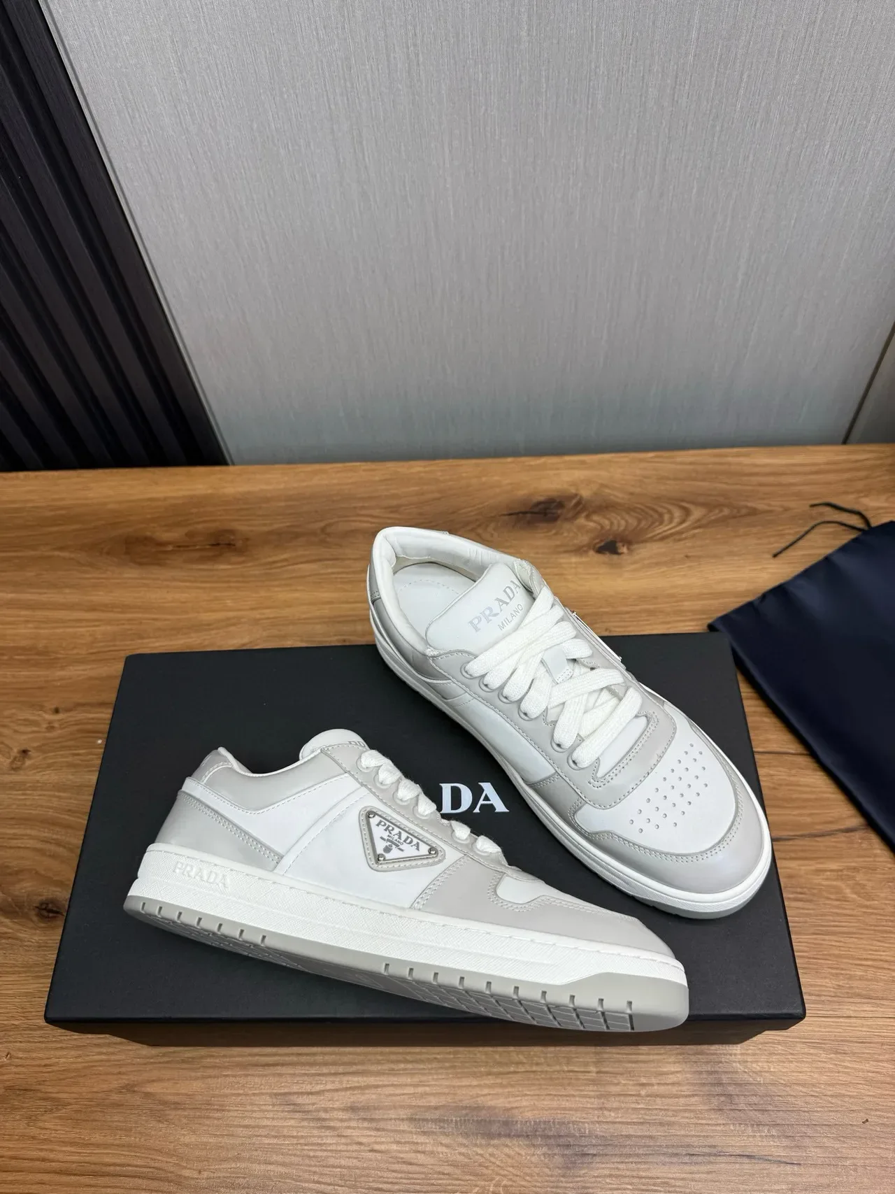 Prada Re-Edition 2005 Light Gray Leather Lifestyle Sneakers 6