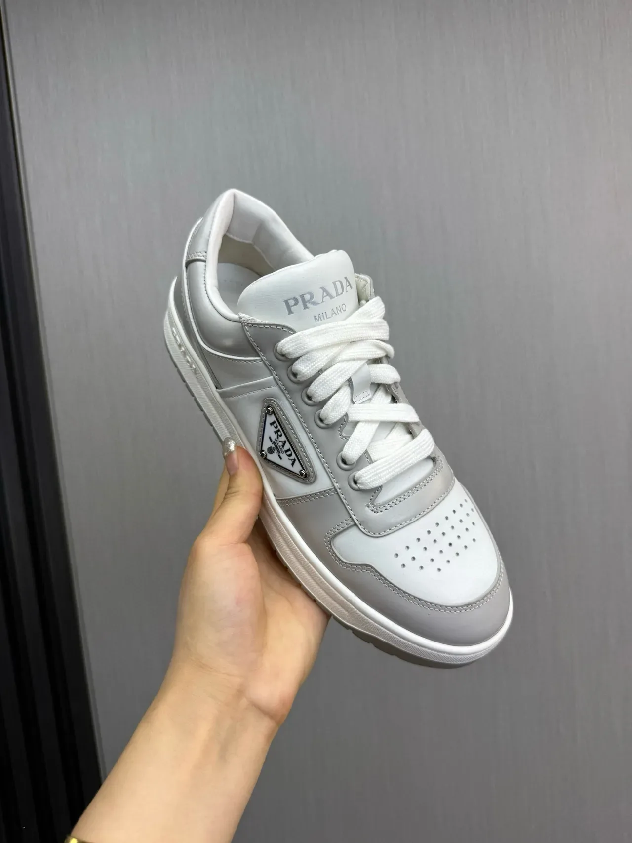 Prada Re-Edition 2005 Light Gray Leather Lifestyle Sneakers 8