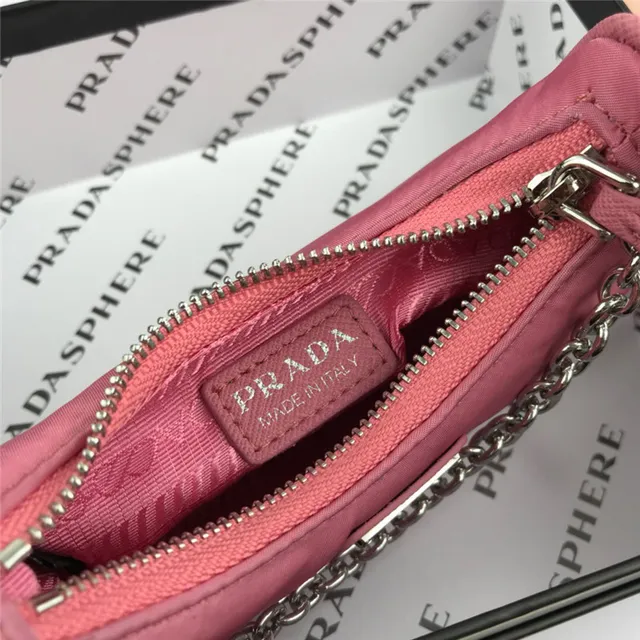 Prada Re-Edition Black Silver Curved Hobo Silhouette Nylon Body Chain Bag 2