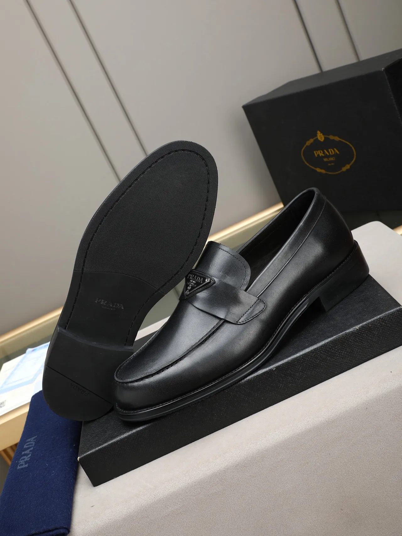 Prada Triangle Logo Loafer Black Leather Loafer 4