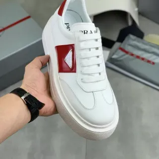 Prada White Red Leather Side Panel Lifestyle Sneakers