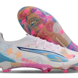 Puma Future Z White Multicolor Low-Cut Knit Upper Asymmetrical Lacing Firm-Ground Soccer Shoes