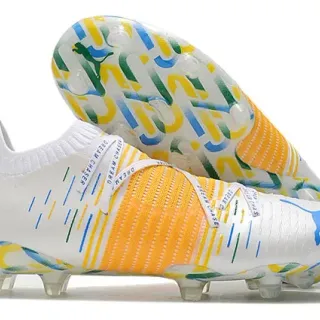 Puma Future Z White Multicolor Sock-Fit Collar Textured Orange Cage Firm-Ground Soccer Shoes