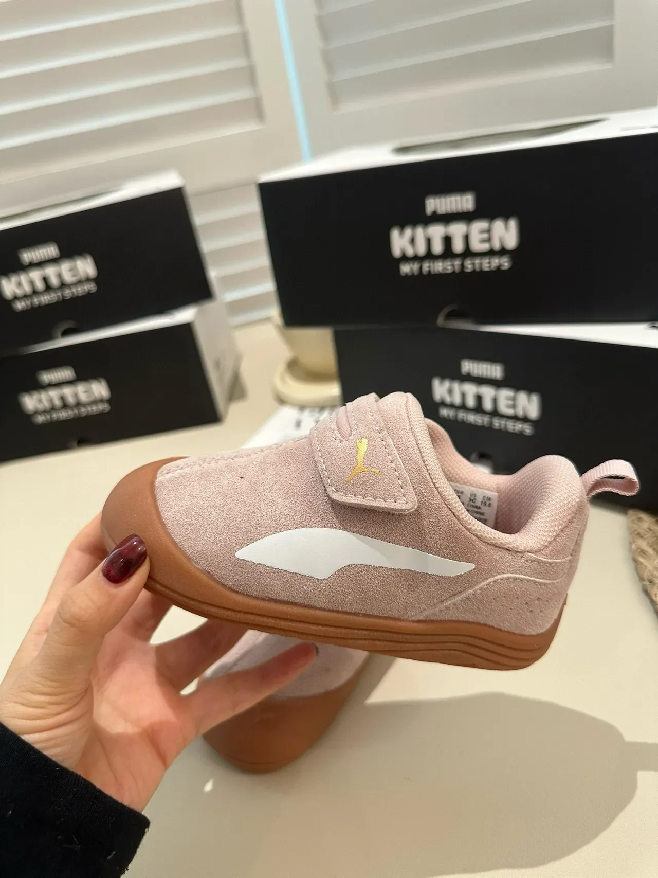 Puma Pink Beige Velcro Strap Closure Suede-Like Upper Lifestyle Sneakers 11