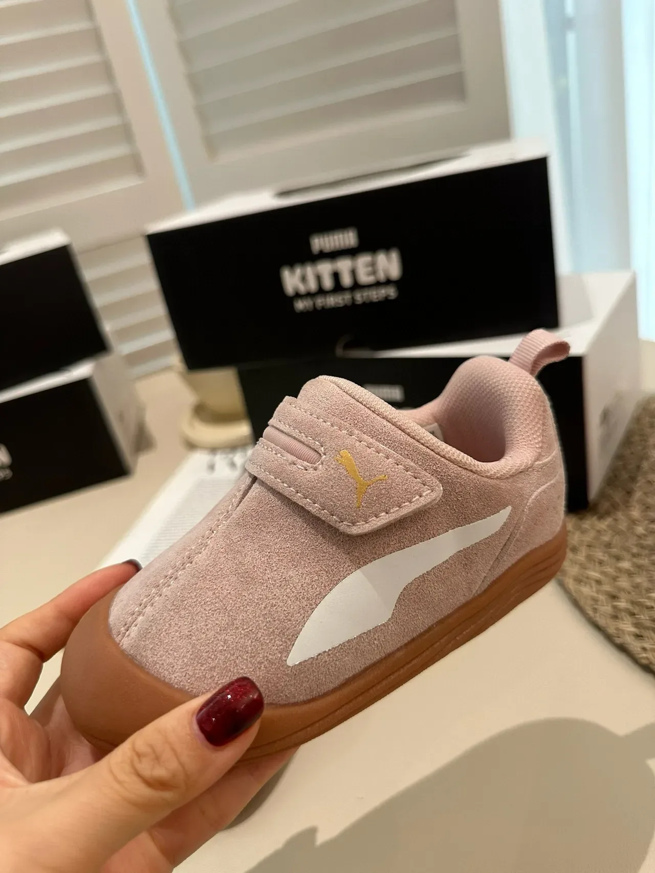 Puma Pink Beige Velcro Strap Closure Suede-Like Upper Lifestyle Sneakers 12
