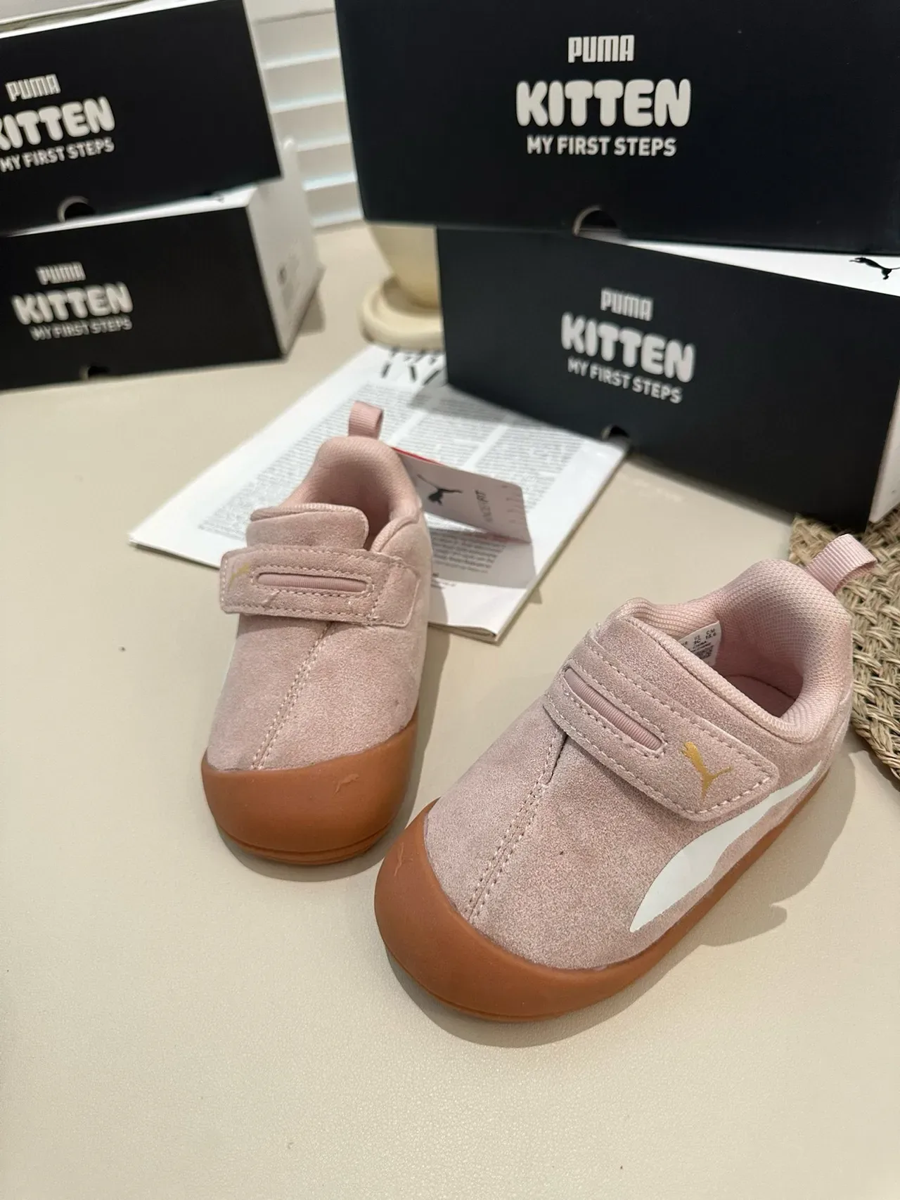 Puma Pink Beige Velcro Strap Closure Suede-Like Upper Lifestyle Sneakers 13