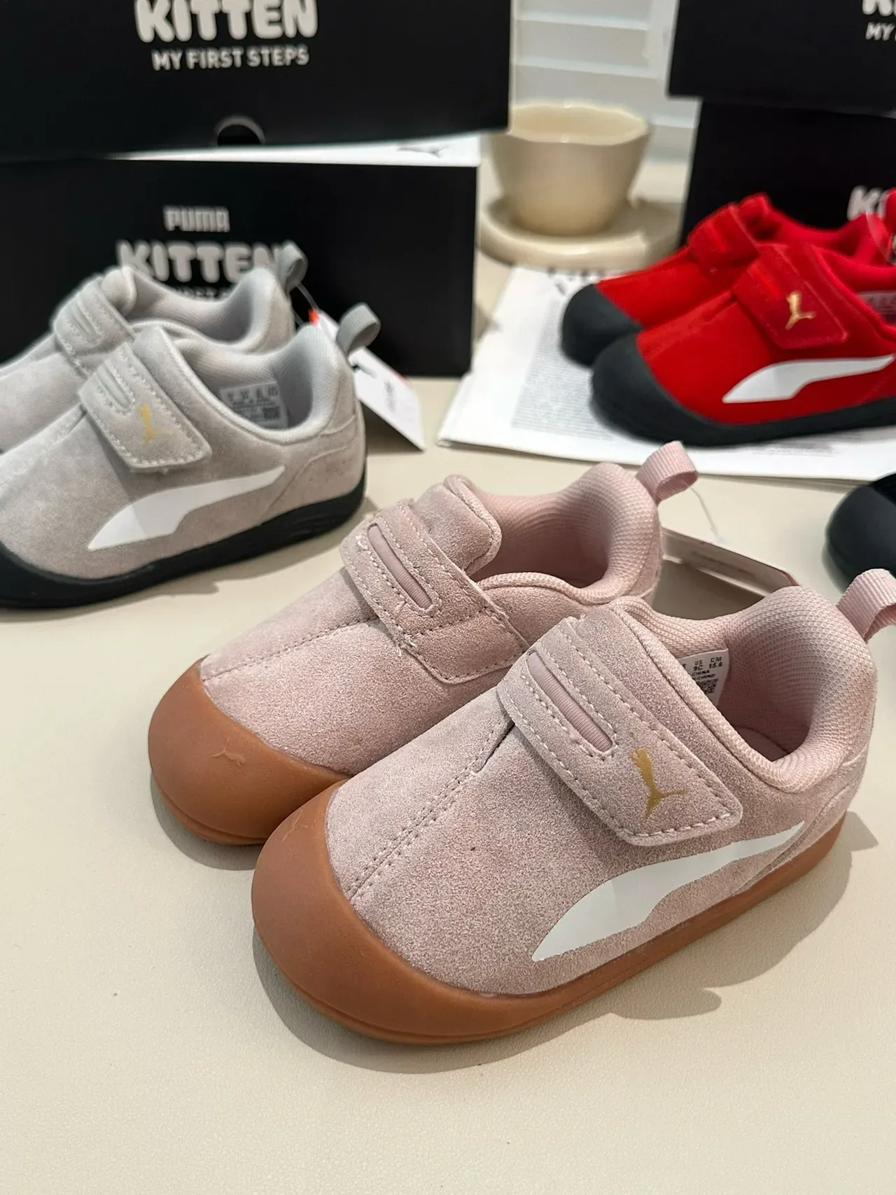 Puma Pink Beige Velcro Strap Closure Suede-Like Upper Lifestyle Sneakers 15