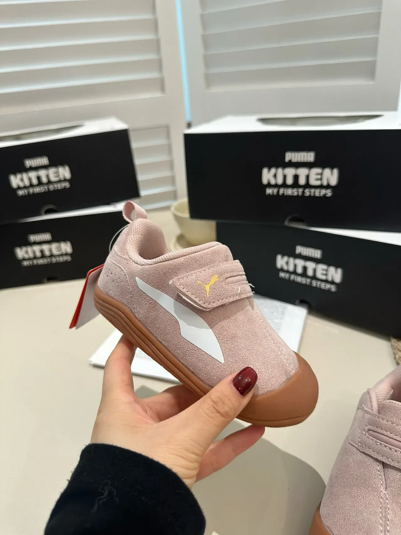 Puma Pink Beige Velcro Strap Closure Suede-Like Upper Lifestyle Sneakers 16