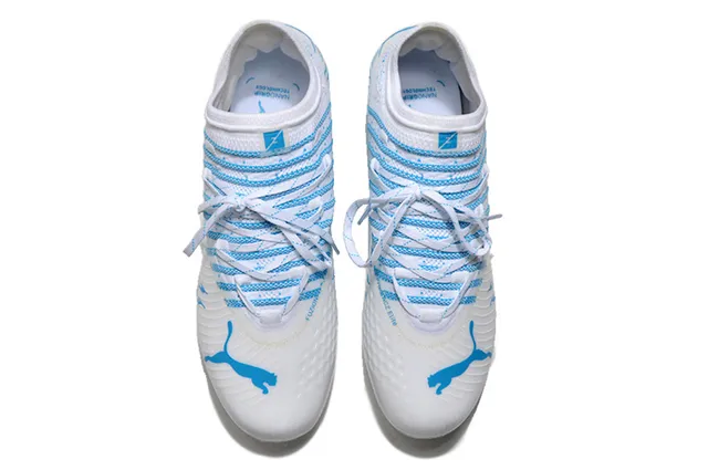 Puma White Blue Knitted Upper Dynamic Wave Graphics Firm-Ground Soccer Shoes 2