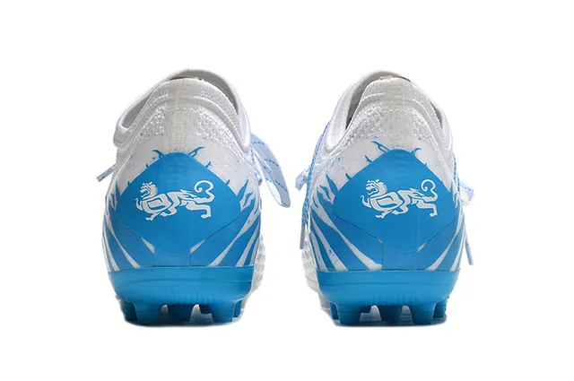 Puma White Blue Knitted Upper Dynamic Wave Graphics Firm-Ground Soccer Shoes 4