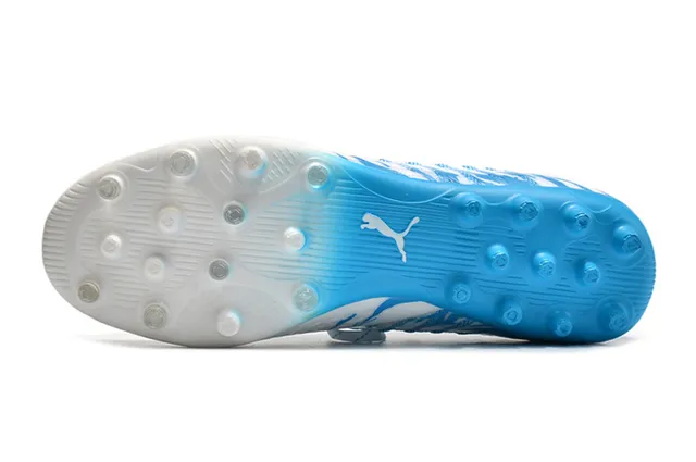 Puma White Blue Knitted Upper Dynamic Wave Graphics Firm-Ground Soccer Shoes 6
