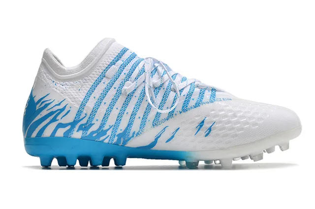 Puma White Blue Knitted Upper Dynamic Wave Graphics Firm-Ground Soccer Shoes 7
