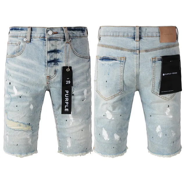 Purple Brand shorts de denim distressed con salpicaduras de pintura y lavado ligero 21