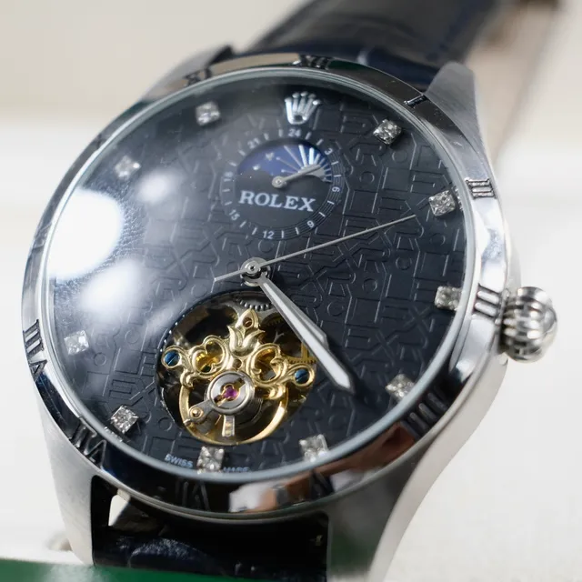 Rolex Cellini Moonphase Tourbillon Dial Negro Reloj Mecánico 3